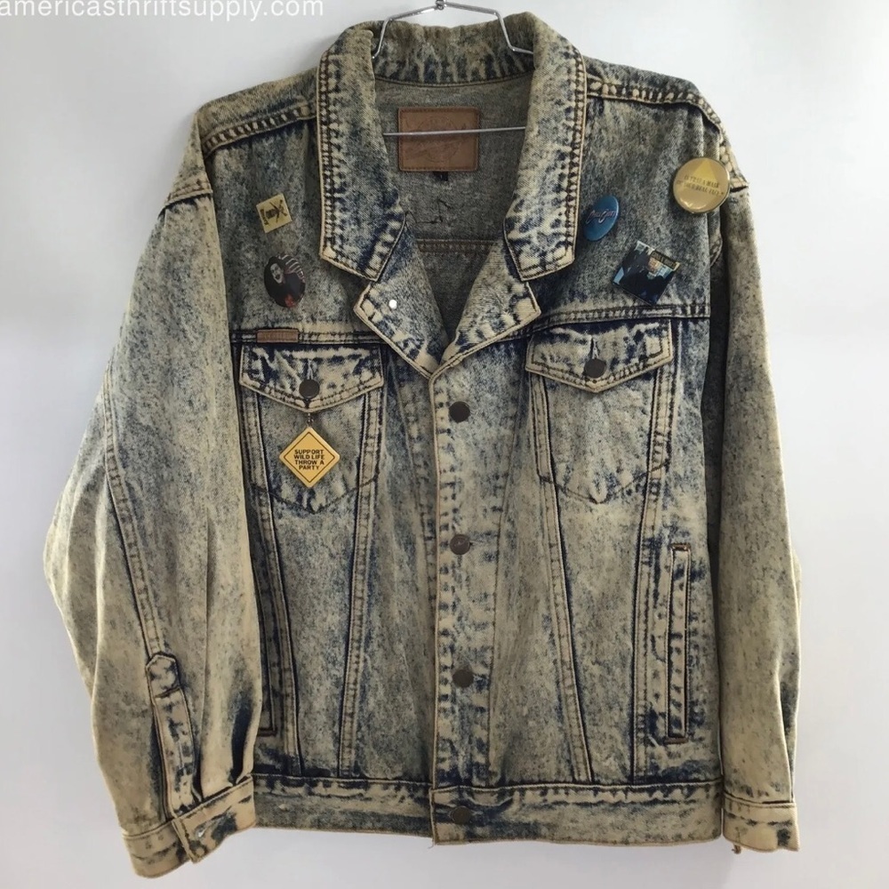 Brown's Blue Jeans Men's Acid Washed Patch Work Denim Jean Jacket - Size S - Picture 2 of 7